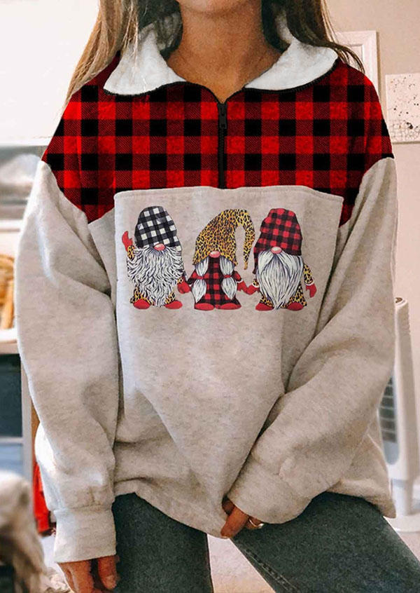

Blouses Christmas Plaid Leopard Gnomies Blouse in Light Grey. Size: ,M,L,XL