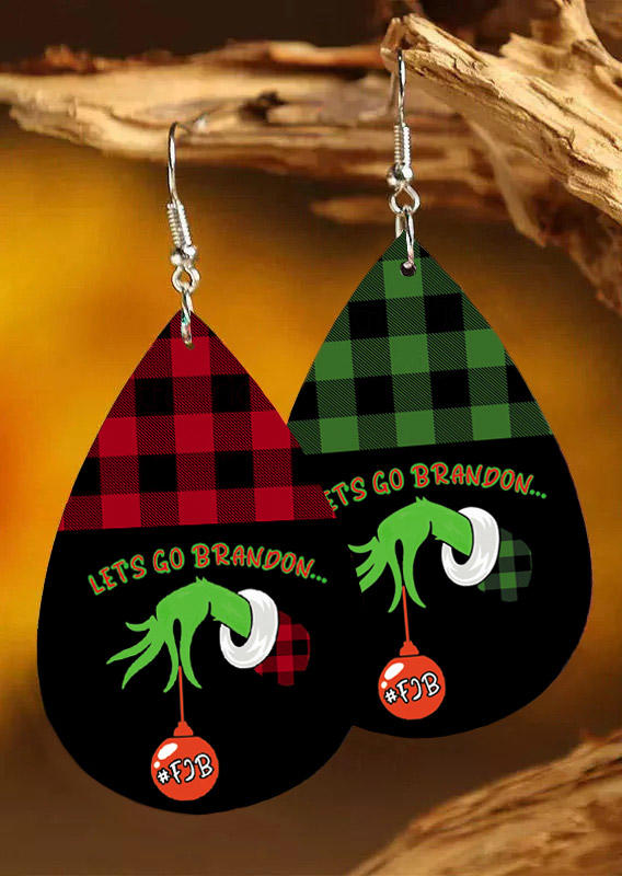 

Earrings Cartoon Hand Let's Go Brandon Plaid Water Drop Earrings in Multicolor. Size