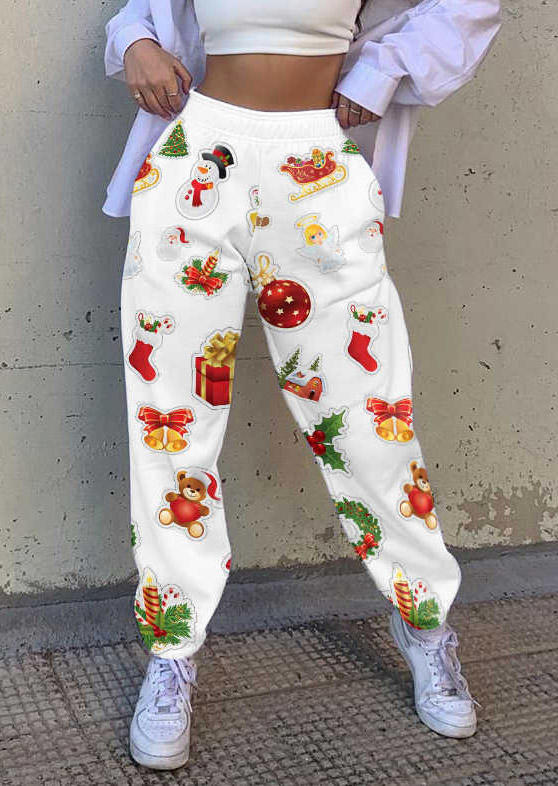 

Pants Christmas Graphic Elastic Waist Sweatpants in White. Size: ,M,L,XL