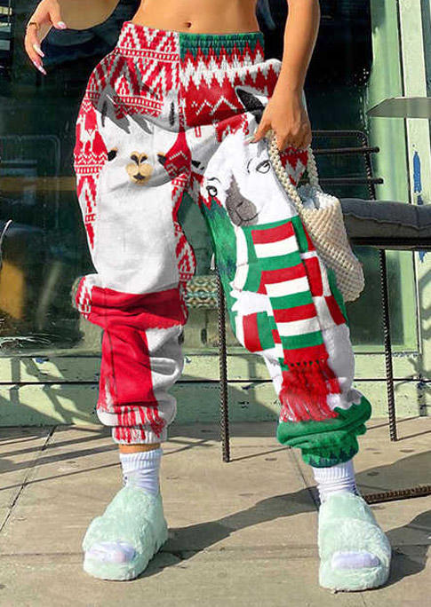 

Pants Christmas Tree Alpaca Striped Sweatpants in Red. Size: ,M,L,XL