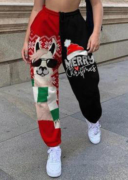 

Pants Merry Christmas Alpaca Plaid Color Block Sweatpants in Black. Size: ,M,L,XL