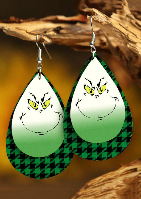

Earrings Christmas Cartoon Plaid Water Drop Earrings in Green. Size
