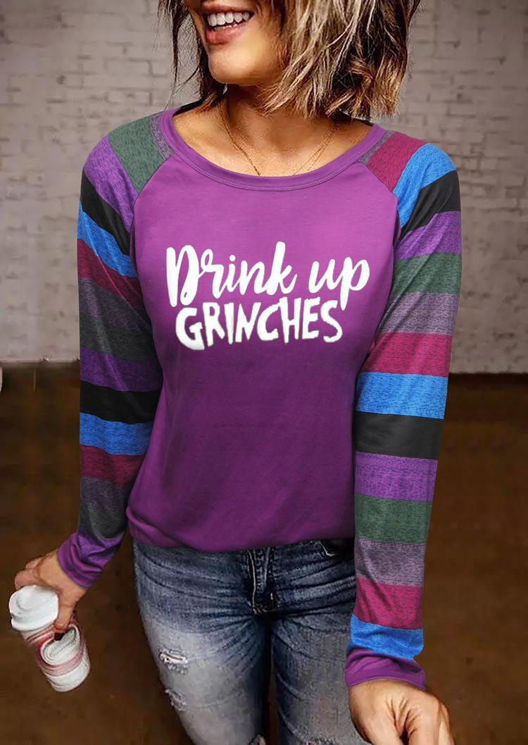 

Blouses Christmas Drink Up Striped Blouse in Purple. Size: ,M,L,XL