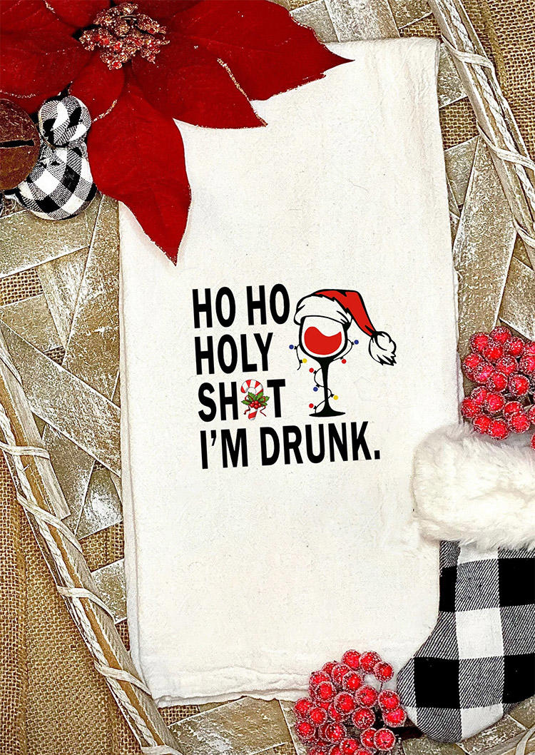 

Christmas Decoration Christmas Ho Ho Holy I'm Drunk Tea Towel in Beige. Size