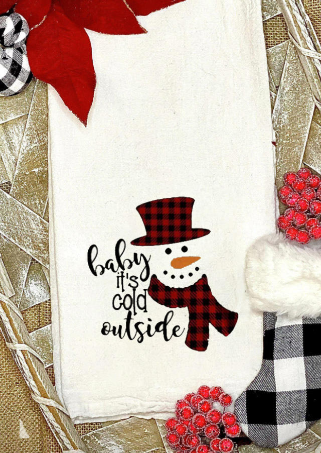 

Christmas Decoration Baby It's Cold Outside Snowman Christmas Tea Towel in Beige. Size