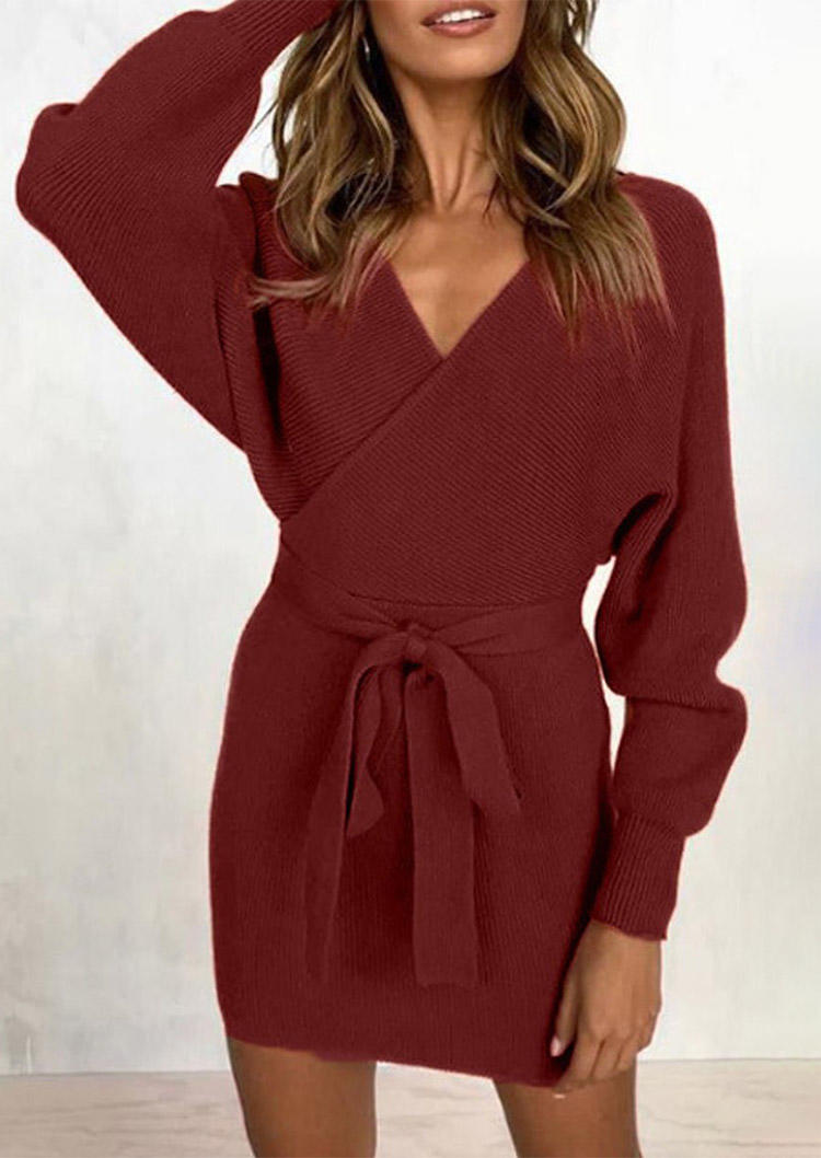 

Bodycon Dresses Wrap V-Neck Long Sleeve Bodycon Dress in Burgundy. Size: ,M,L,XL