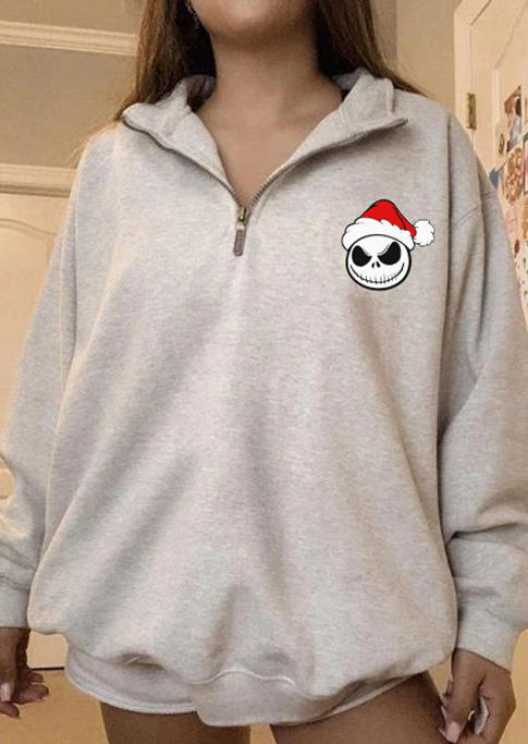 

Sweatshirts Christmas Hat Skull Zipper Sweatshirt in Light Grey. Size: ,M,L,XL