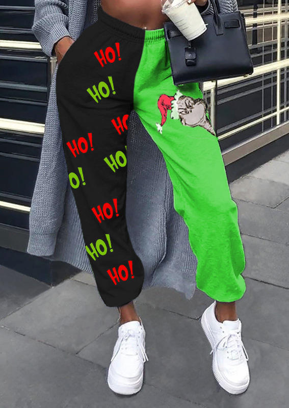 

Pants Hat Cartoon Ho Ho Ho Color Block Sweatpants in Multicolor. Size