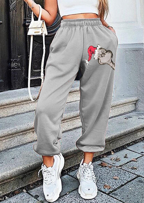 

Pants Christmas Hat Cartoon Pocket Sweatpants in Green. Size: ,M,L,XL