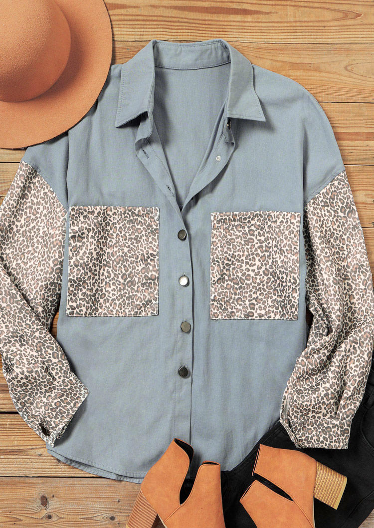 

Coats Leopard Splicing Button Denim Coat in Multicolor. Size