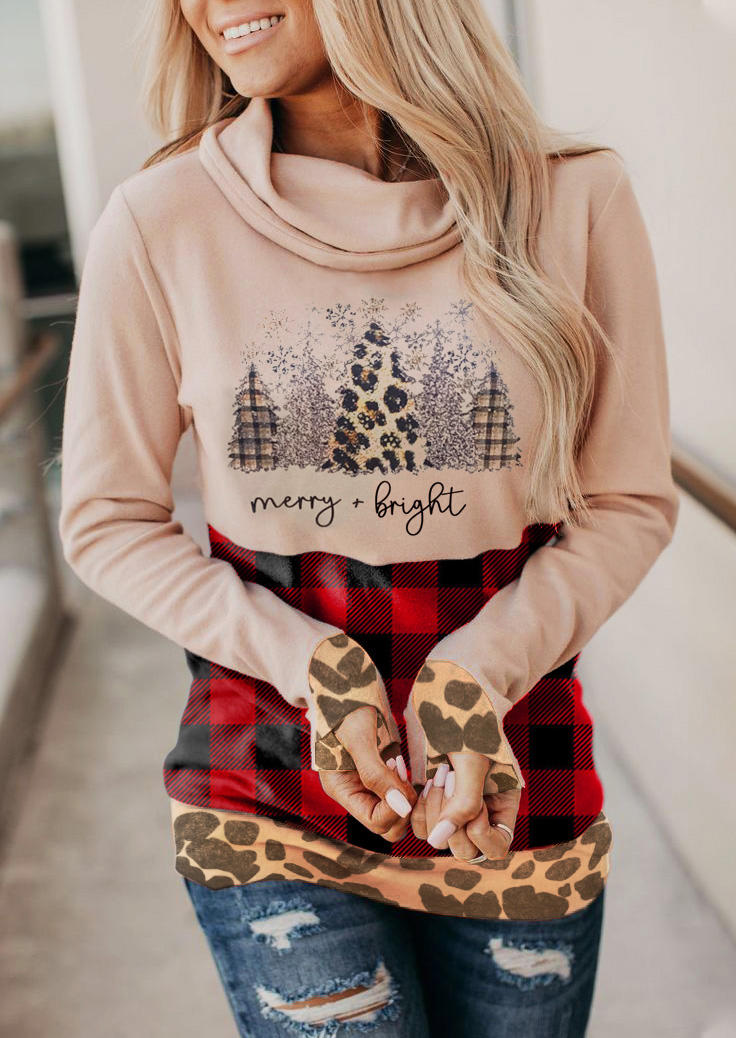 Sweatshirts Leopard Plaid Merry And Bright Tree Sweatshirt in Multicolor. Size: L,M,S