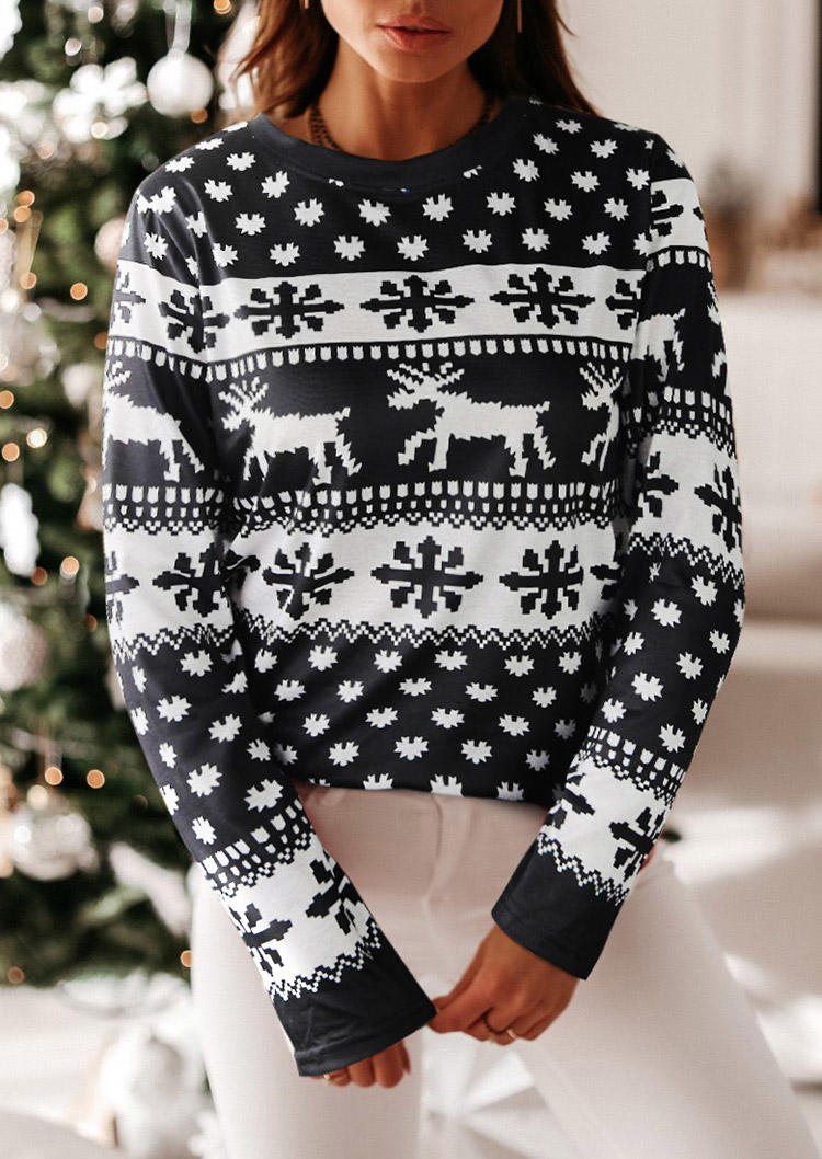 

Blouses Christmas Reindeer Long Sleeve Blouse in Black. Size: ,M,L,XL