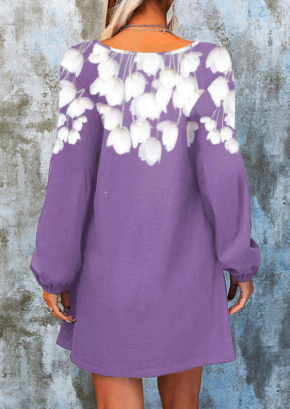 

Mini Dresses Floral V-Neck Long Sleeve Mini Dress in Purple. Size: ,M,L,XL