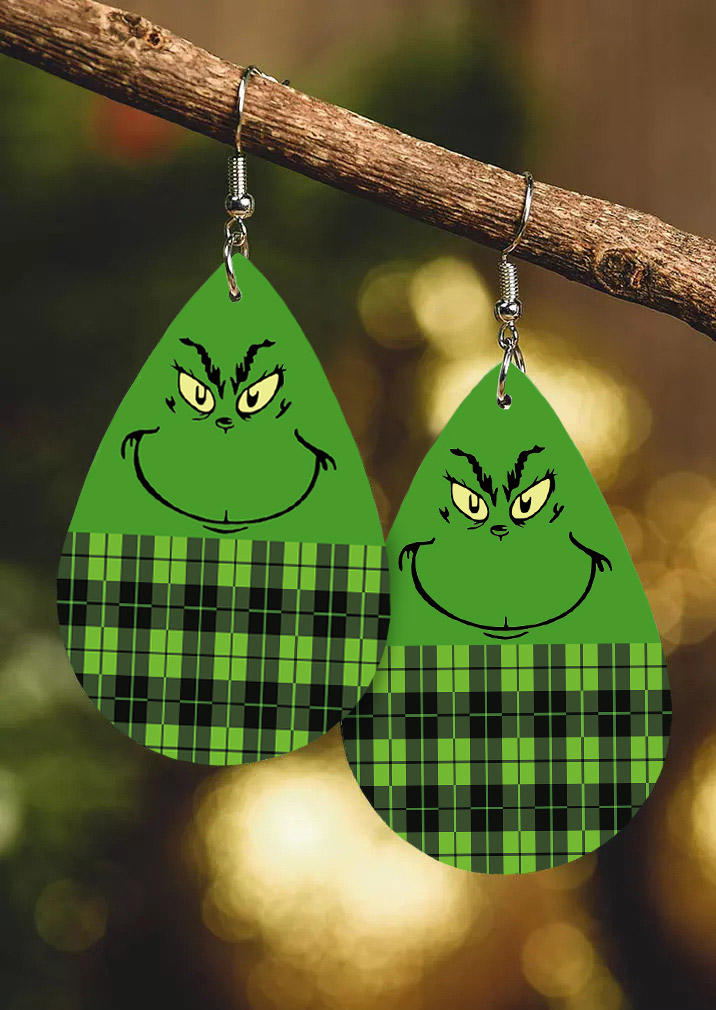 

Earrings Plaid Cartoon Water Drop Earrings in Green. Size