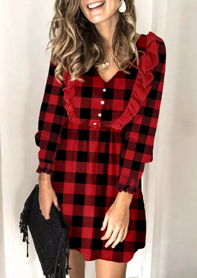 Buffalo Plaid Ruffled Mini Dress