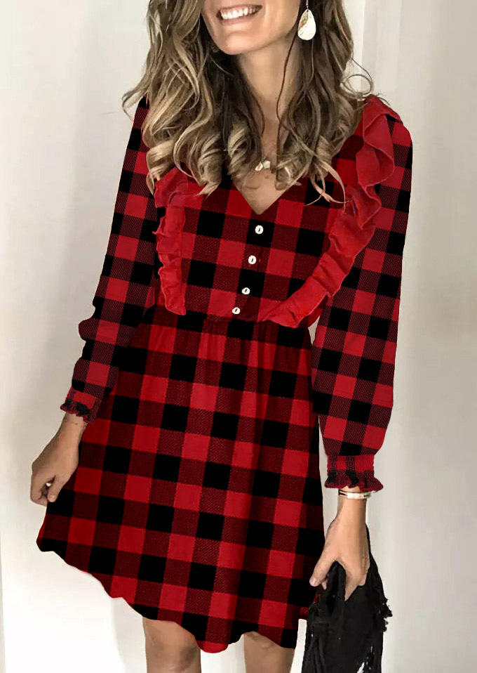 

Mini Dresses Buffalo Plaid Ruffled Mini Dress in Multicolor. Size: L,M,,XL