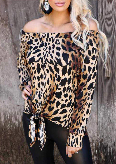 Leopard Tie Off Shoulder Blouse