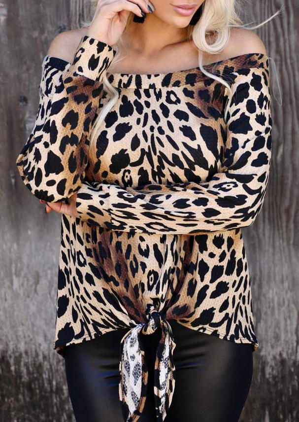 Leopard Tie Off Shoulder Blouse