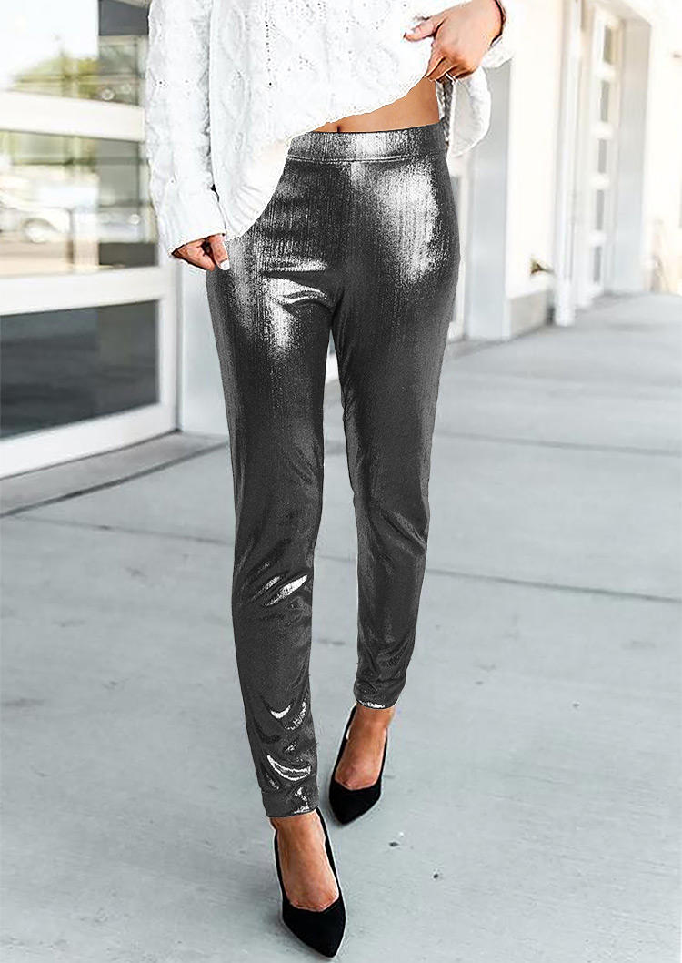 

Leggings Elastic Waist Skinny Legging in Silver. Size: ,M,L,XL