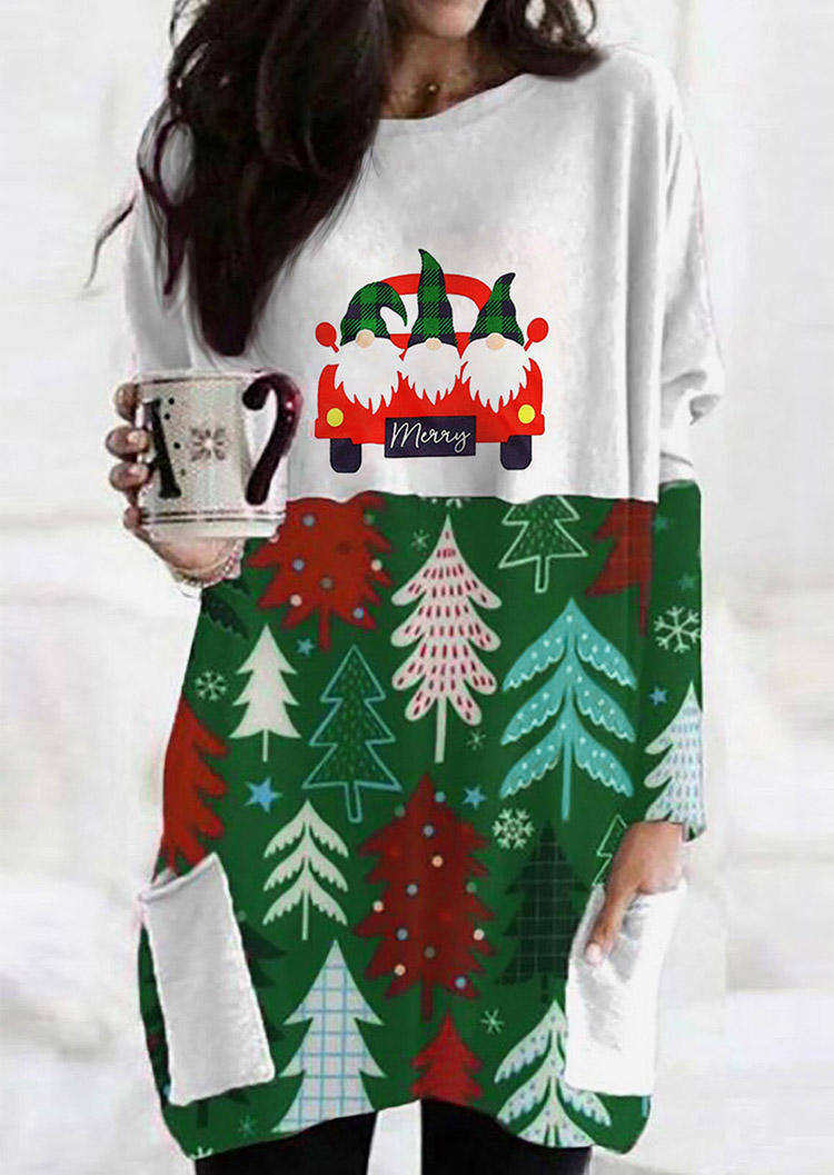 

Blouses Merry Christmas Gnomies Tree Pocket Blouse in Green. Size: ,M,L,XL