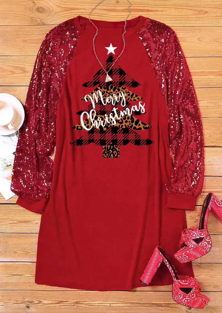 

Mini Dresses Sequined Leopard Tree Mini Dress in Red. Size: L,M,,XL