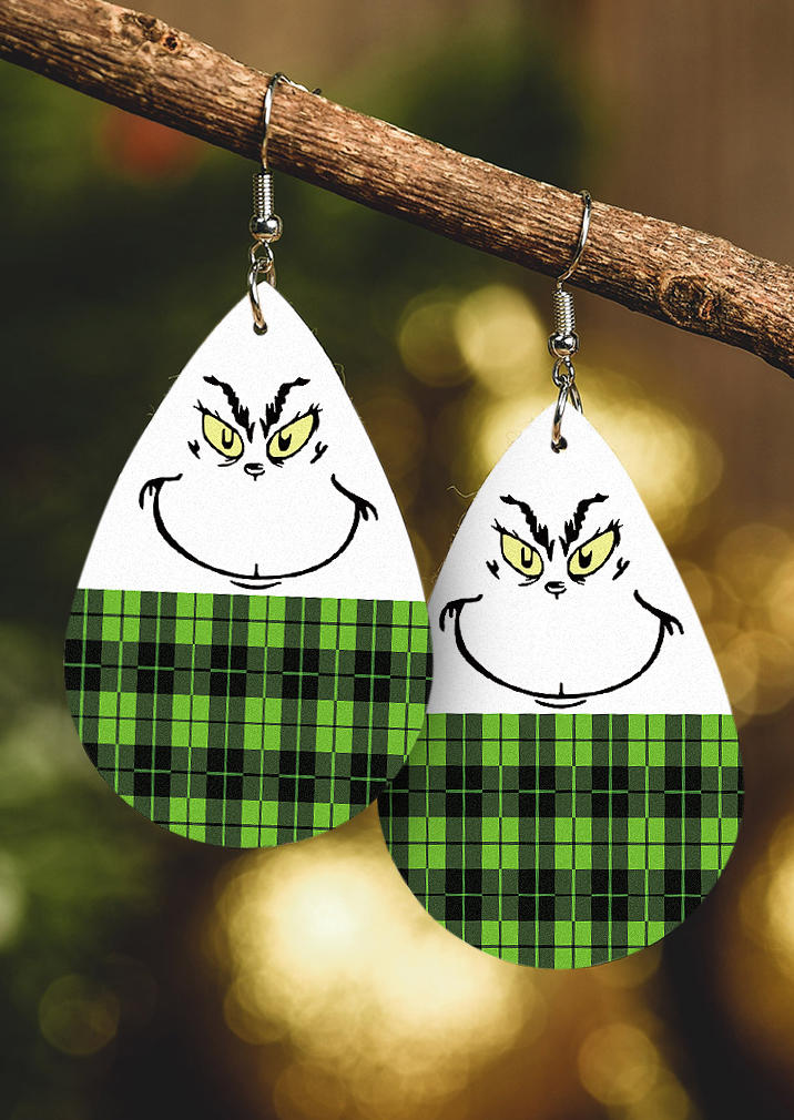 

Earrings Plaid Cartoon Water Drop Earrings in Green. Size
