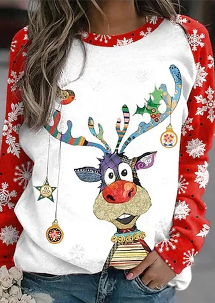 Blouses Snowflake Reindeer Lights Blouse in Red. Size: L,M,S,XL