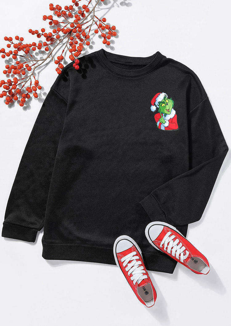 Christmas Cartoon Long Sleeve Oversize Sweatshirt - Black