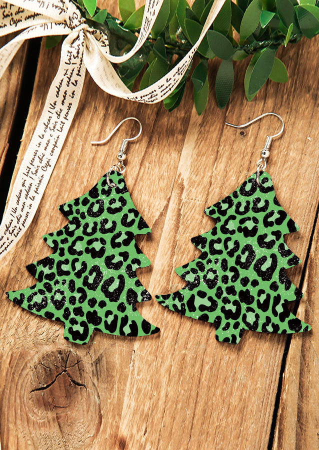 

Earrings Leopard Christmas Tree Pendant Earrings in Green. Size