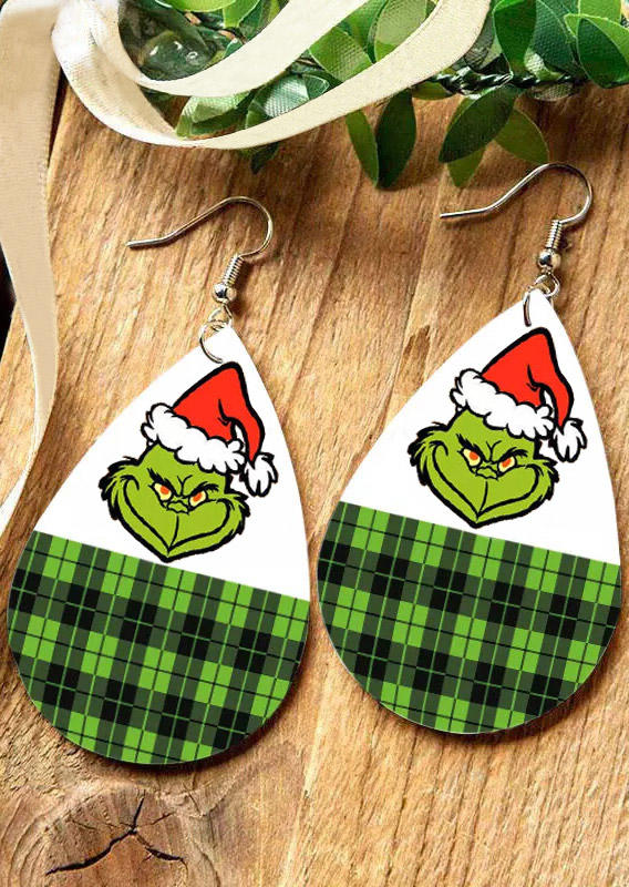 

Earrings Christmas Cartoon Plaid Earrings in Green. Size