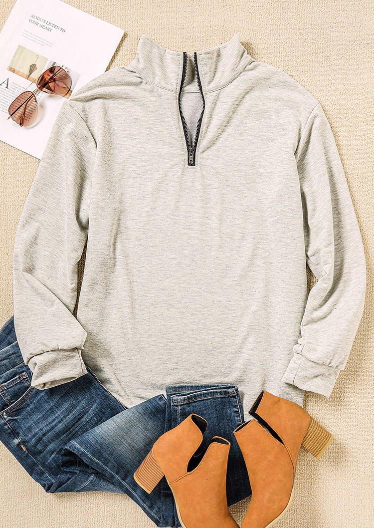 

Sweatshirts Zipper Collar Long Sleeve Pullover Sweatshirt in Gray. Size: ,M,L,XL