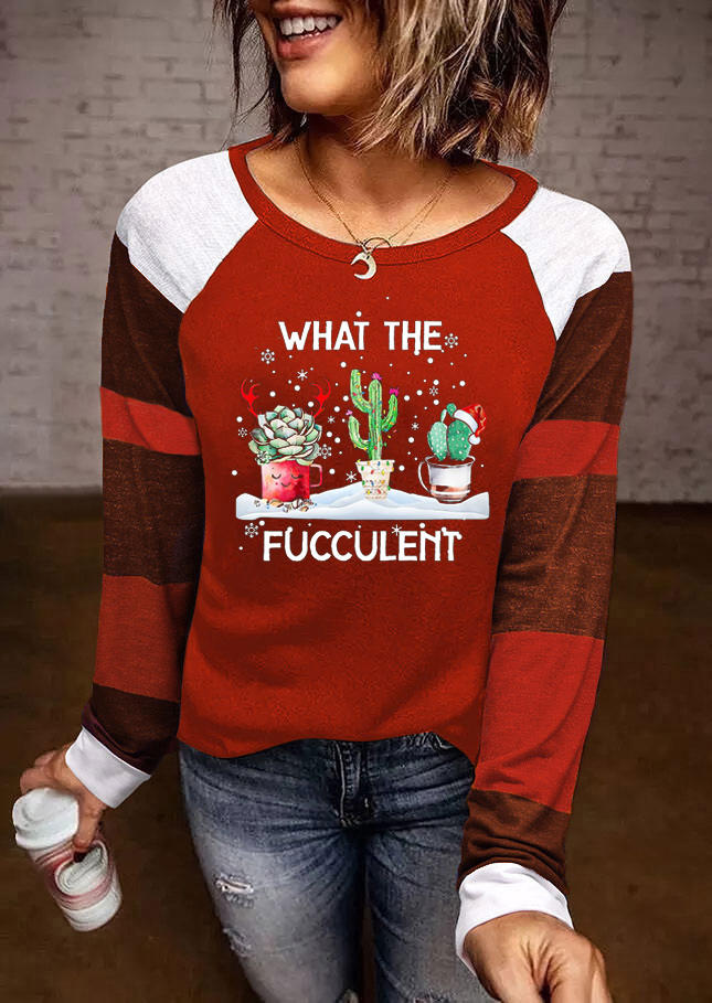 Christmas What The Fucculent Color Block Blouse - Red