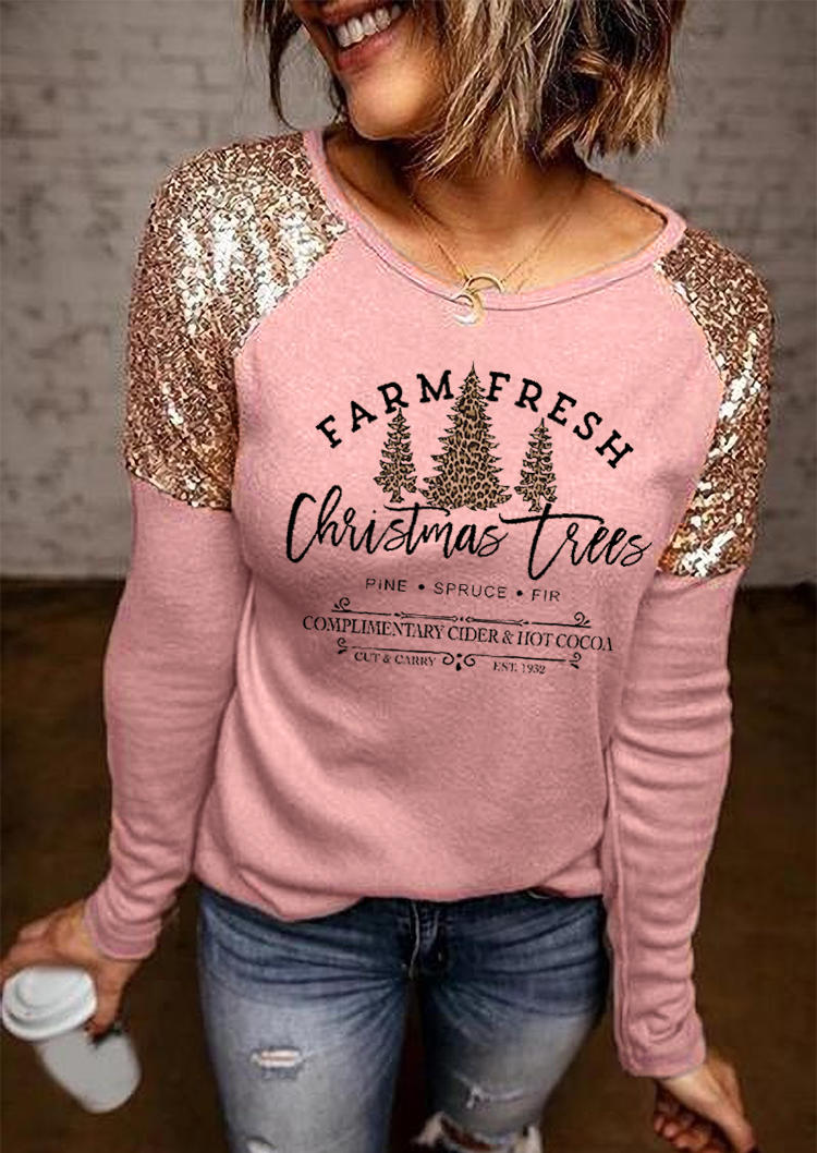 

T-shirts Tees Splicing Leopard Christmas Tree T-Shirt Tee in Pink. Size