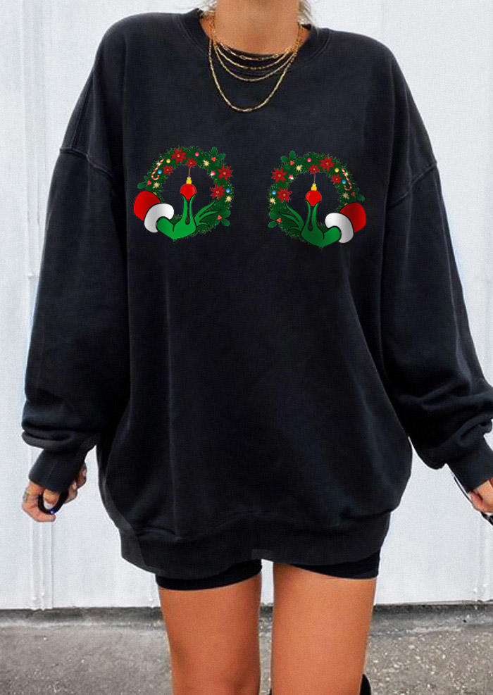 

Sweatshirts Christmas Cartoon Wreath Long Sleeve Sweatshirt in Black. Size: ,M