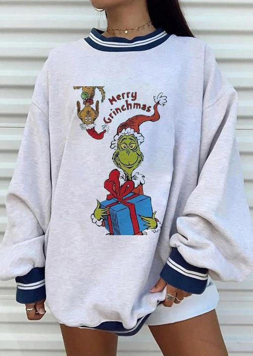 

Sweatshirts Merry Christmas Cartoon Striped Sweatshirt in White. Size: ,M,L,XL