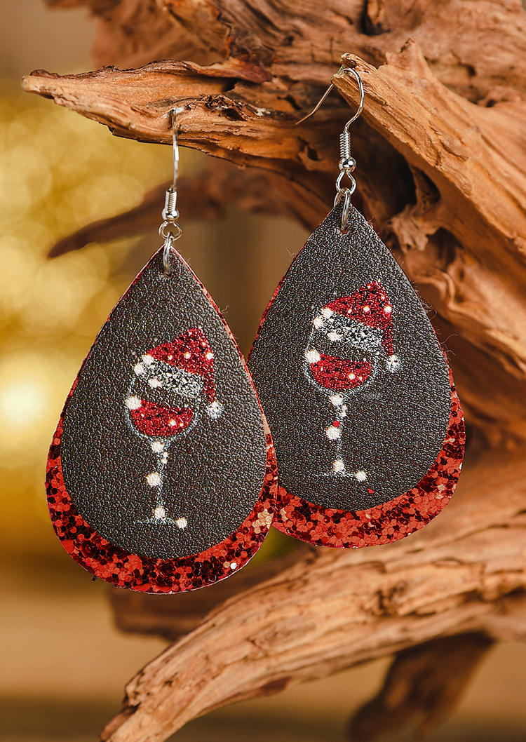 

Earrings Christmas Hat Wine Glass Dual-Layered Earrings in Multicolor. Size