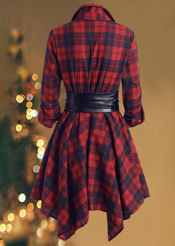 

Mini Dresses Plaid Button Turn-Down Collar Shirt Mini Dress in Red. Size