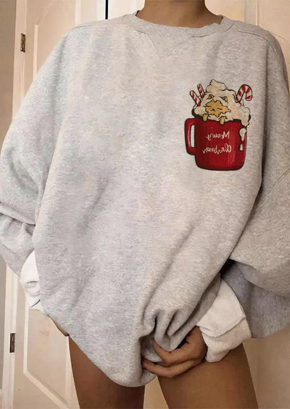 

Sweatshirts Meowy Christmas Cat Pullover Sweatshirt in Gray. Size: ,M,L,XL