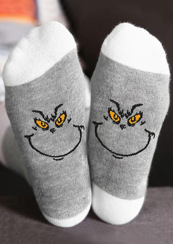 

Crew Socks Christmas Funny Cartoon Graphic Crew Socks in Gray. Size