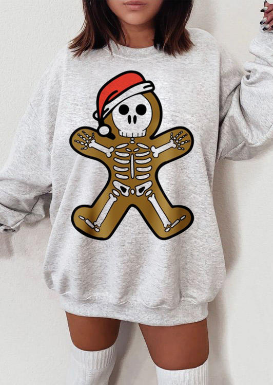 

Sweatshirts Christmas Hat Skeleton Gingerbread Man Sweatshirt in Light Grey. Size: ,M,L,XL