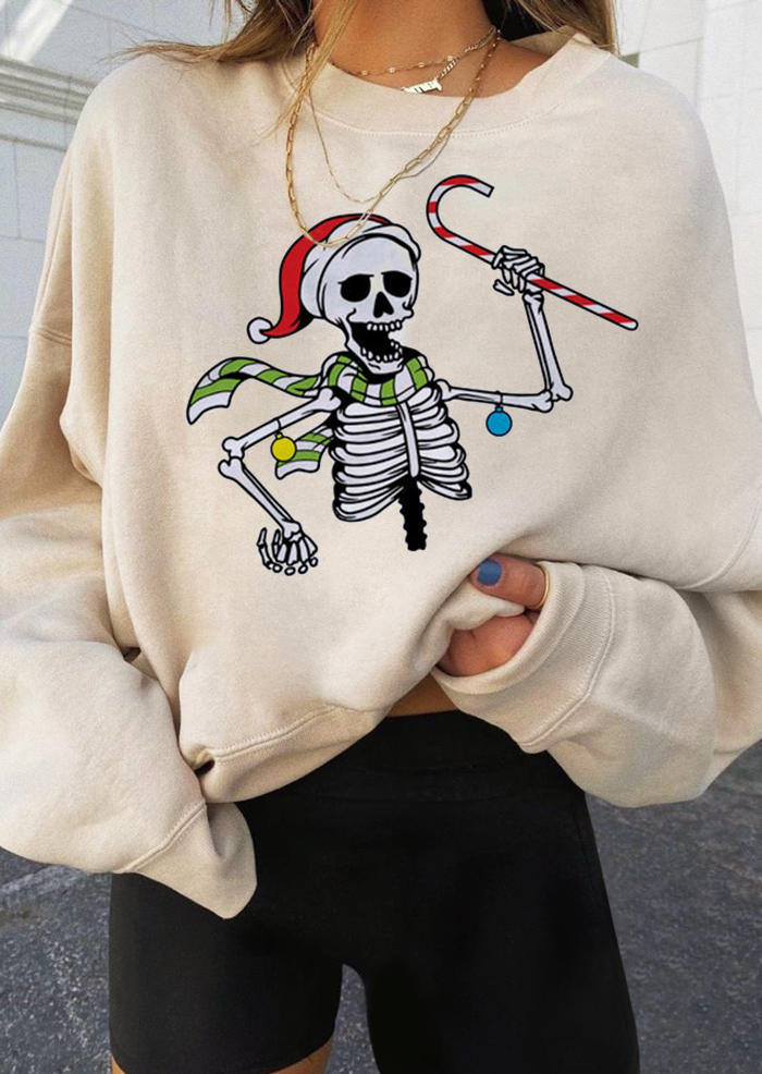

Sweatshirts Christmas Hat Skeleton Long Sleeve Sweatshirt in Apricot. Size: ,M,L,XL
