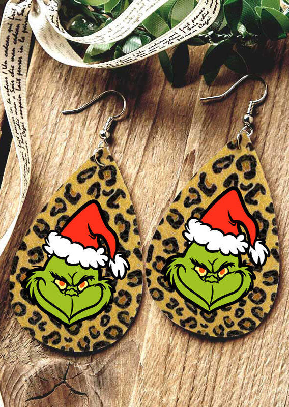 Earrings Double-Sided Leopard Water Drop Earrings in Green. Size: One Size