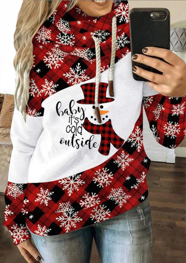 Hoodies Buffalo Plaid Baby It's Cold Outside Hoodie in White. Size: L,M,S