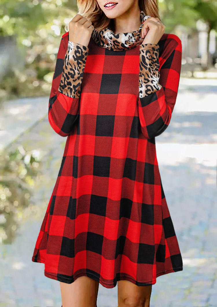 

Mini Dresses Buffalo Plaid Leopard Cowl Neck Mini Dress in Plaid. Size: ,M,L,XL