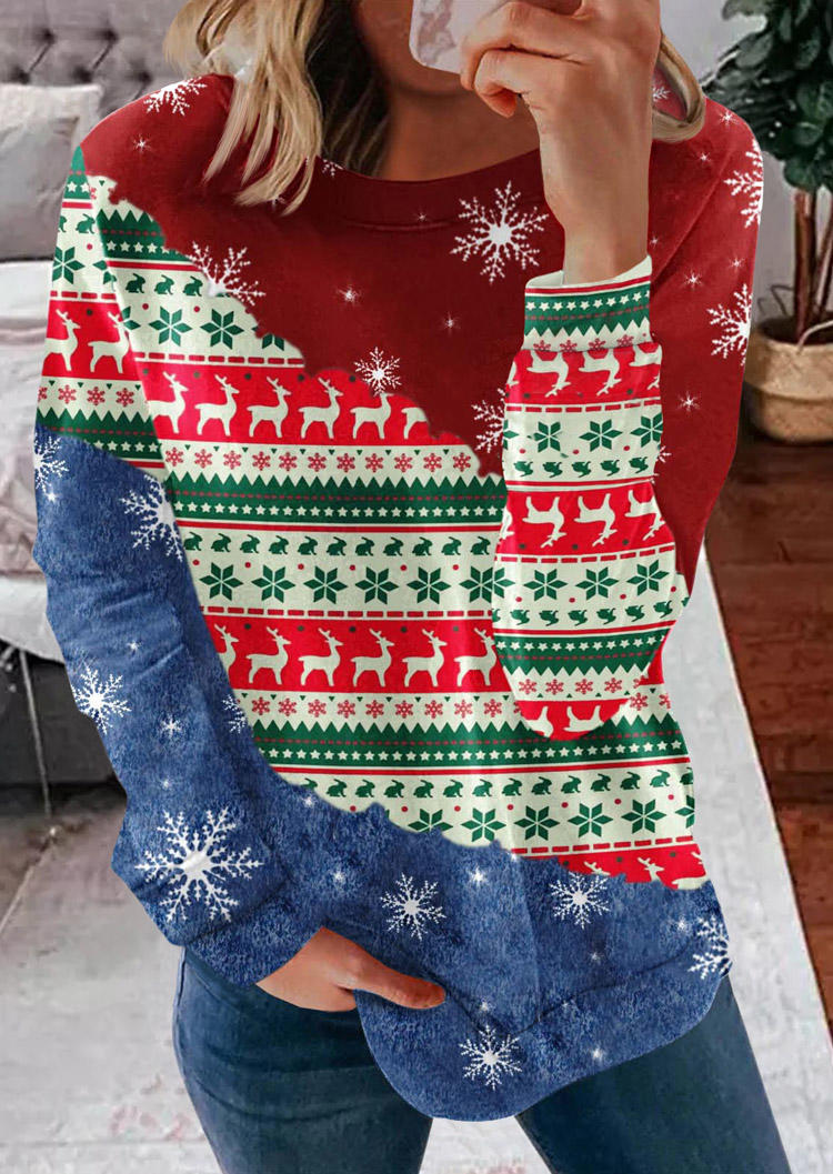 

Sweatshirts Christmas Reindeer Snowflake Pullover Sweatshirt in Multicolor. Size: ,M,L,XL