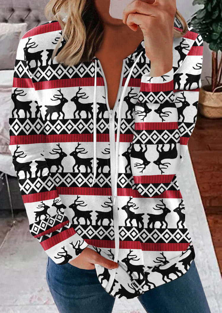 

Coats Christmas Reindeer Zipper Hooded Coat in Multicolor. Size: ,M,L,XL