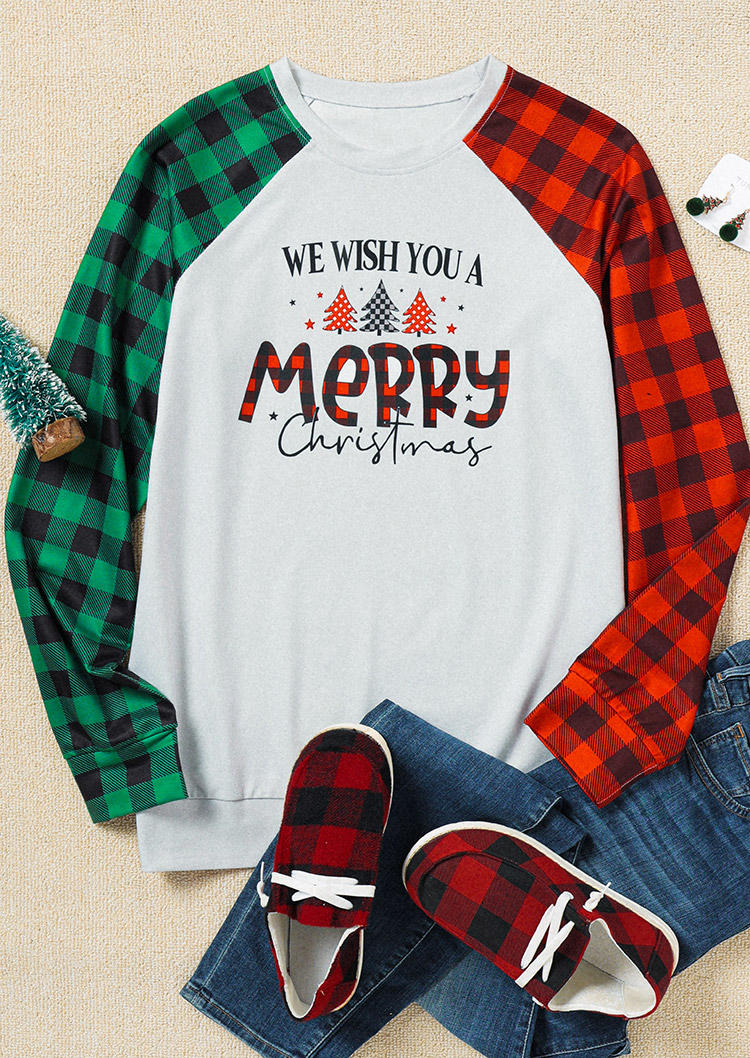 Sweatshirts We Wish You A Merry Christmas Plaid Sweatshirt in Multicolor. Size: L,M,S