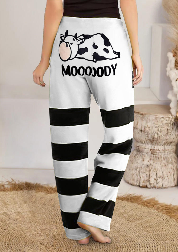 

Sleepwear Cow Mooooody Striped Drawstring Pajamas Pants in White. Size