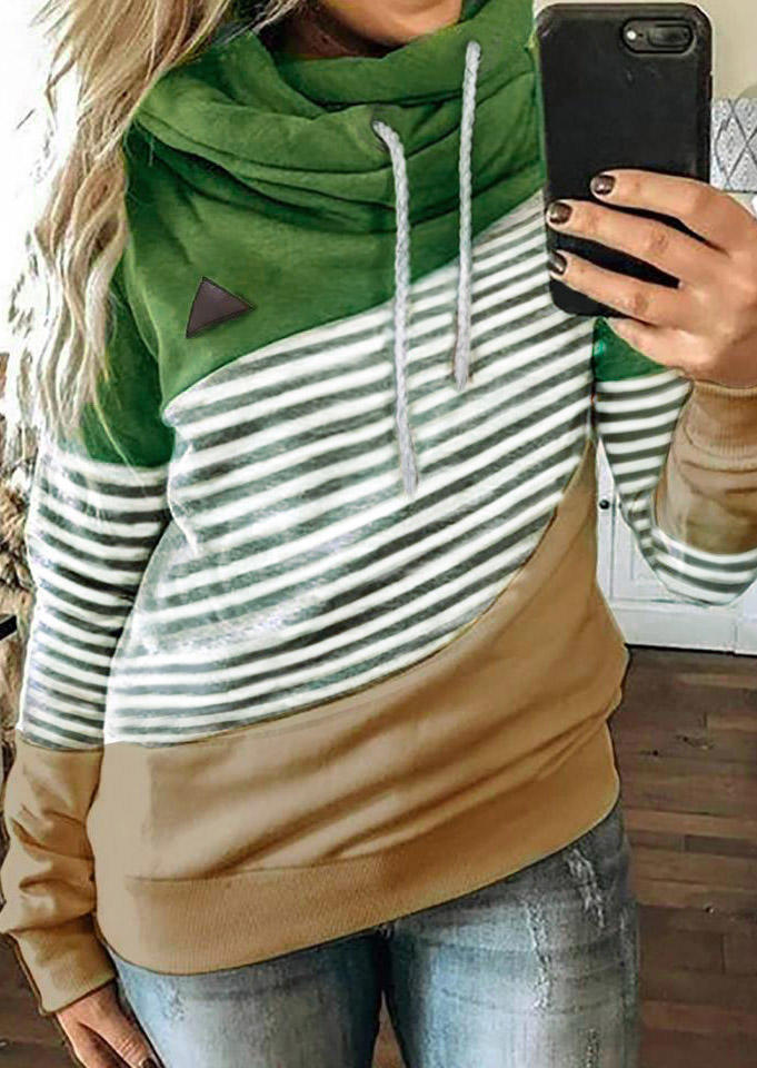 

Hoodies Striped Splicing Long Sleeve Hoodie in Green. Size: ,M,L,XL