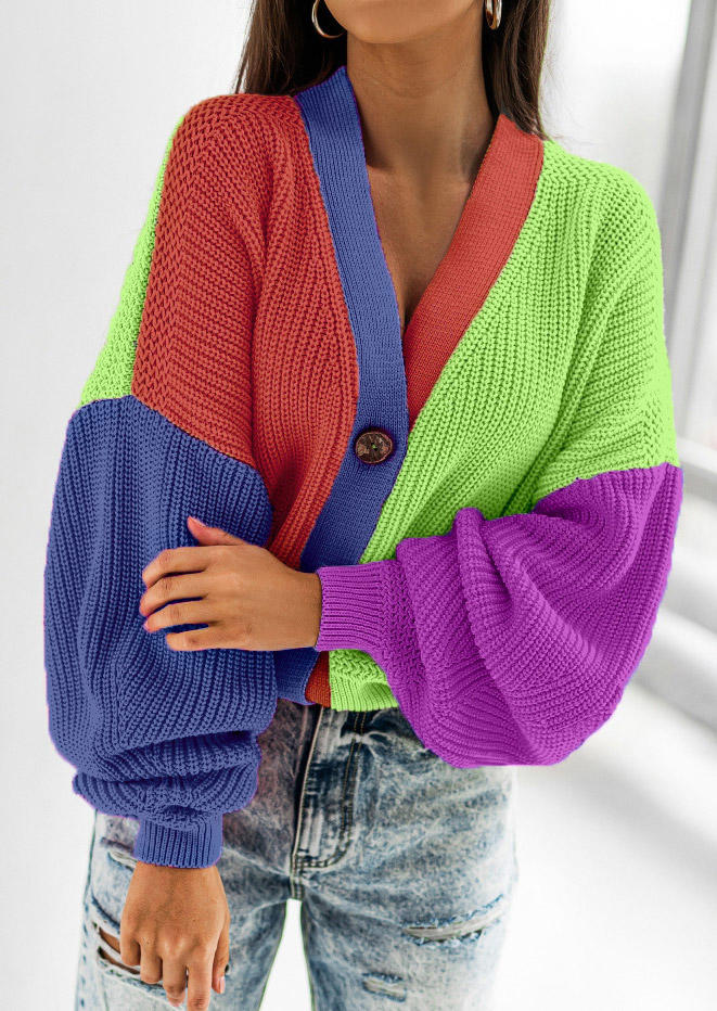 

Cardigans Color Block Button Sweater Cardigan in Multicolor. Size: ,M,L,XL